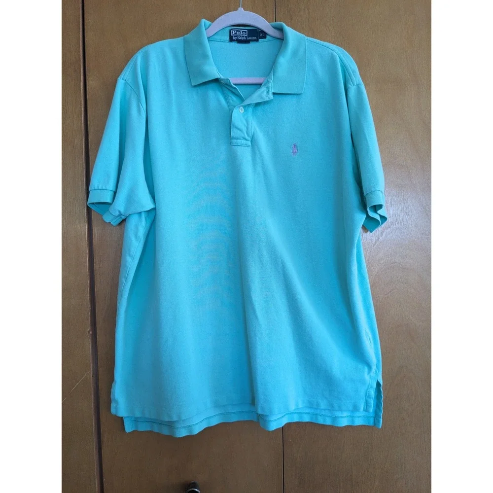 Polo Ralph Lauren Mens XL Turquoise Blue Pique Cotton Short Sleeve Polo Shirt